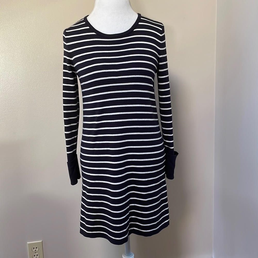 & Other Stories Wool Dress Stripes Navy & White, Long Sleeve, size Large